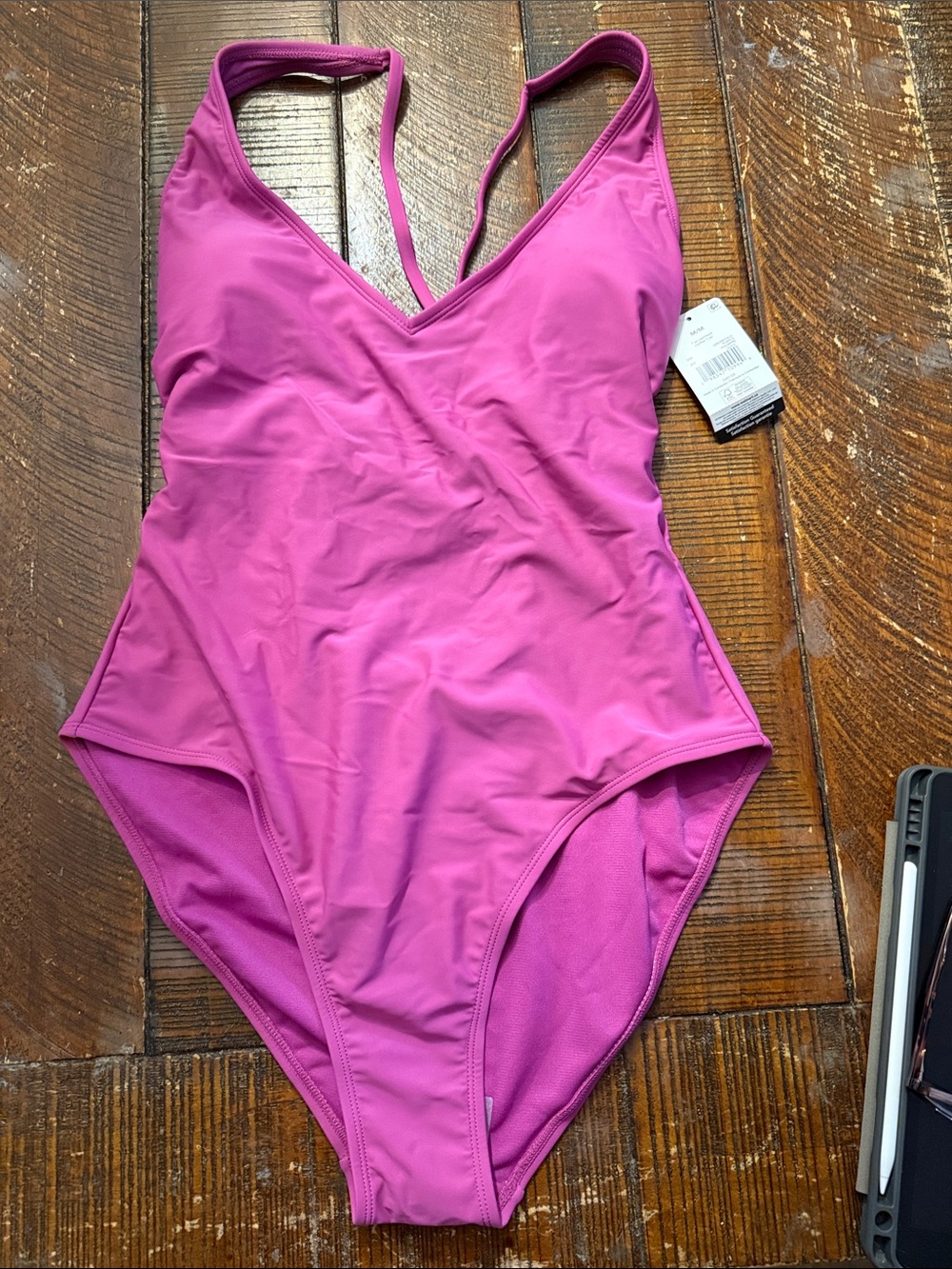 Women's Magenta V-Neck One-Piece Swimsuit - Classic Solid